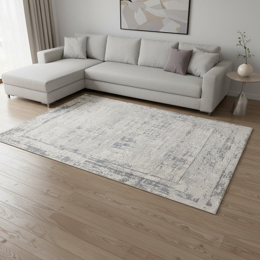 8 X 11 Gray Blue And Beige Abstract Area Rug
