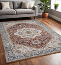 5 X 8 Red Blue And Tan Medallion Area Rug