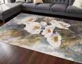 8 X 10 Cream Blue And Yellow Botanical Leaves Area Rug