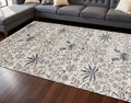 8 X 10 Cream And Blue Floral Medallion Area Rug
