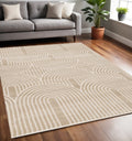 5 X 8 Beige And Cream Geometric Area Rug