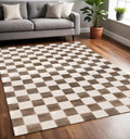 5 X 8 Brown And White Geometric Area Rug