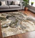 5 X 8 Black Dark Green And Beige Abstract Area Rug
