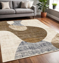 5 X 8 Cream Blue And Brown Abstract Area Rug