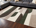 8 X 11 Cream Green And Brown Geometric Area Rug