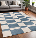 5 X 8 Blue And White Geometric Area Rug