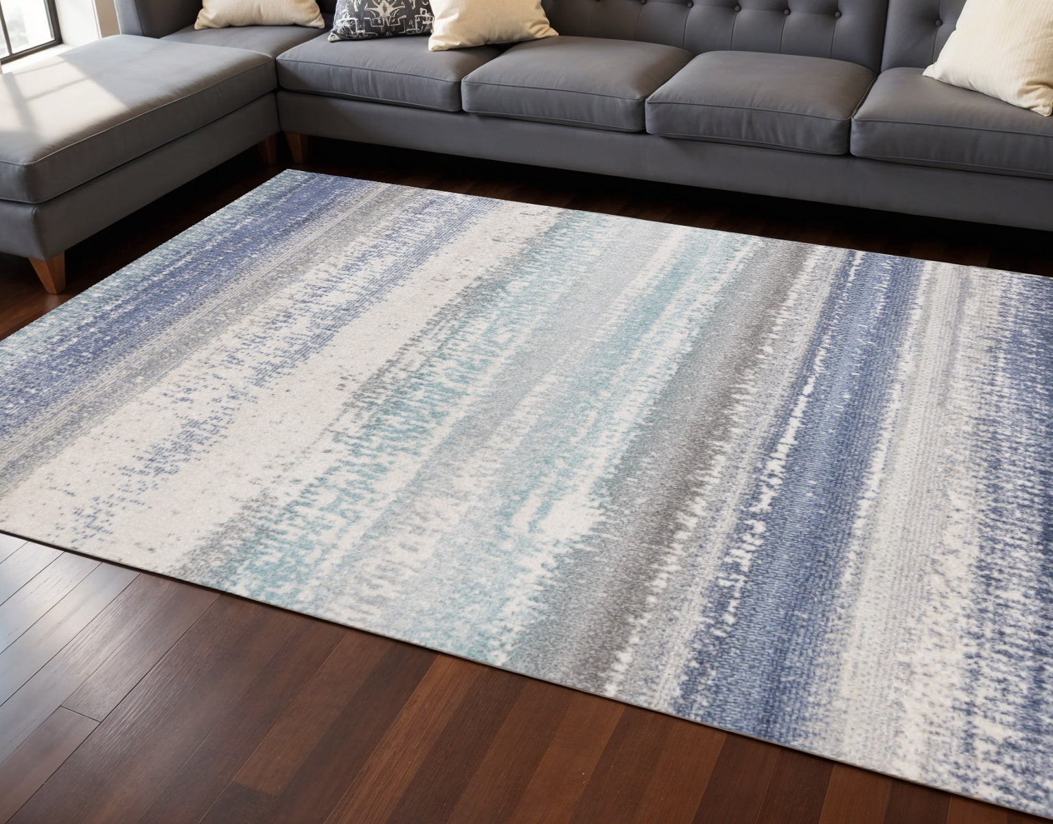 8 X 11 Blue Gray And Cream Abstract Area Rug