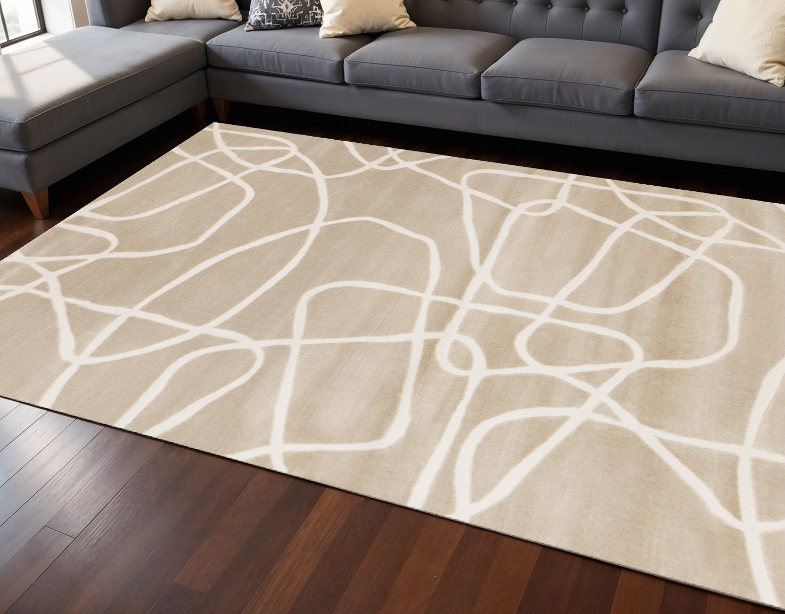 8 X 11 Cream And Tan Abstract Area Rug