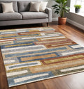 5 X 8 Orange Blue And Beige Geometric Area Rug