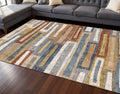 8 X 10 Orange Blue And Beige Geometric Area Rug