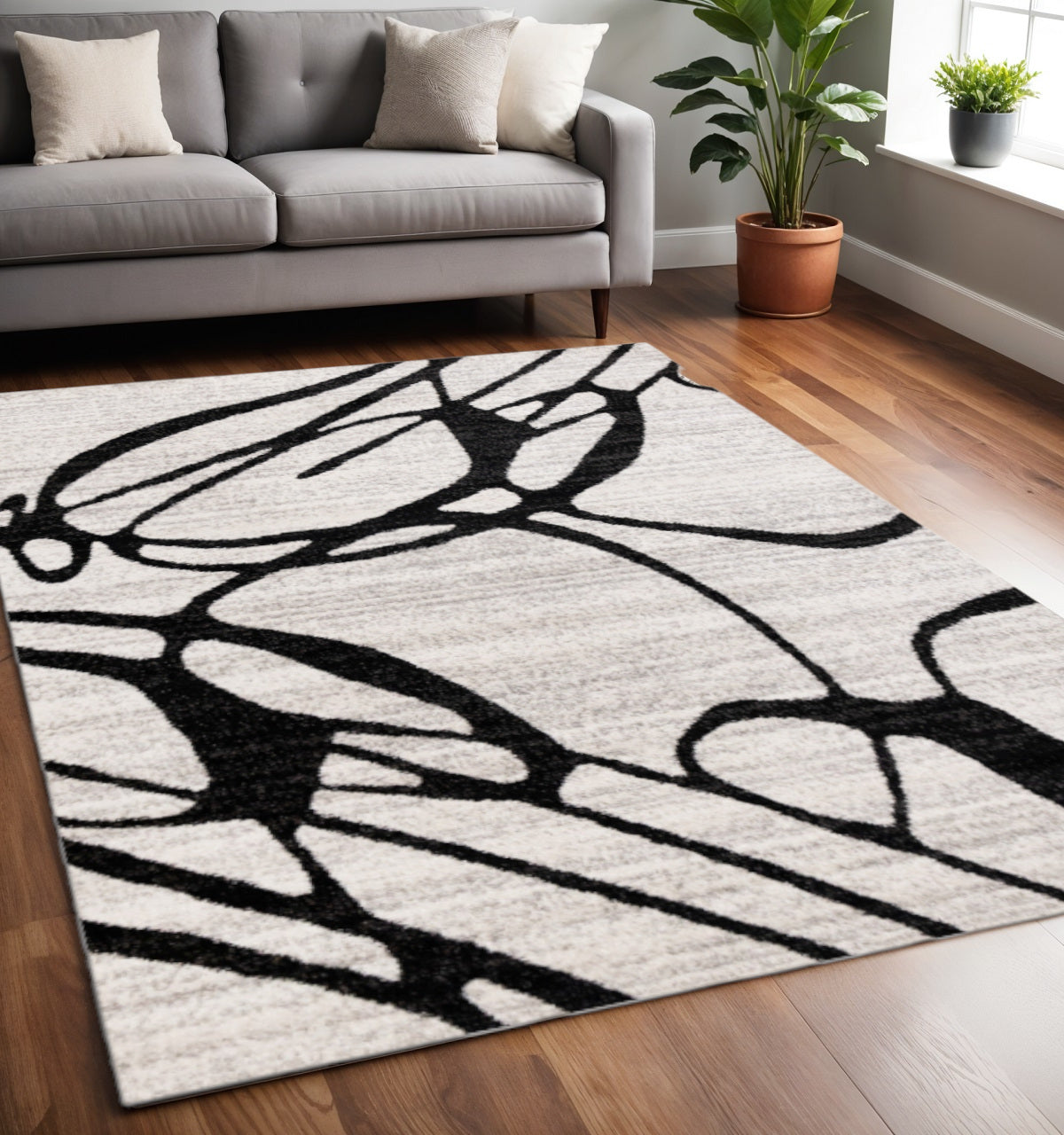 5 X 8 Black And Gray Abstract Area Rug