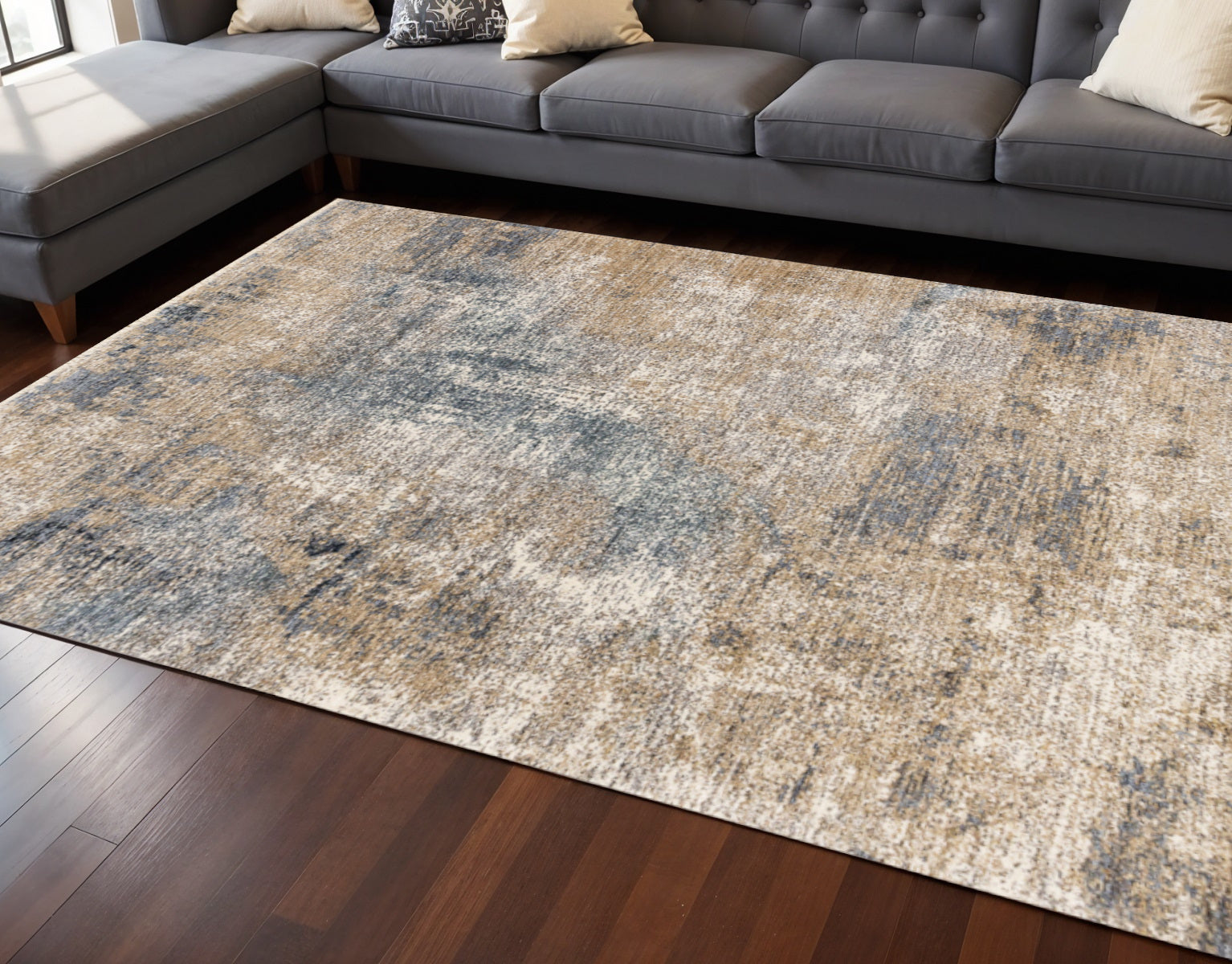 8 X 10 Beige And Blue Abstract Area Rug