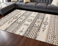 8 X 11 Cream And Black Tribal Area Rug