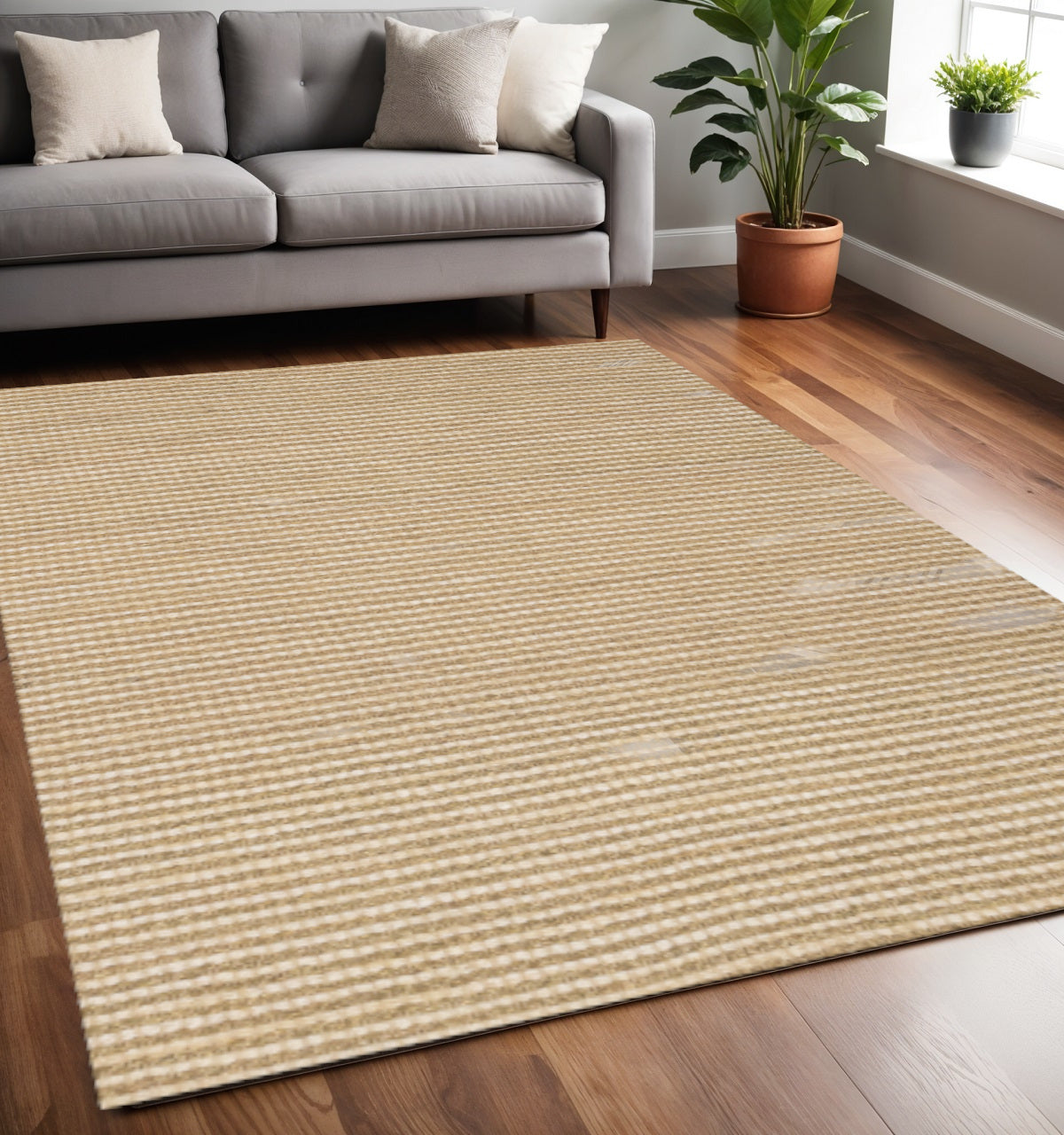 5 X 8 Beige Hand Woven Area Rug