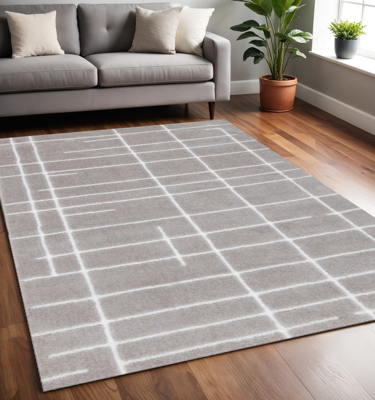 5 X 8 Gray And White Striped Area Rug