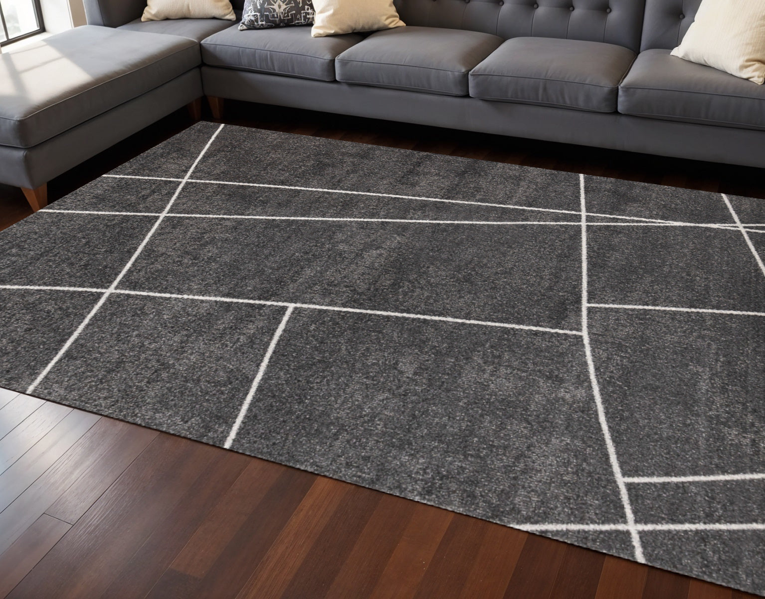 8 X 11 Gray And White Abstract Area Rug