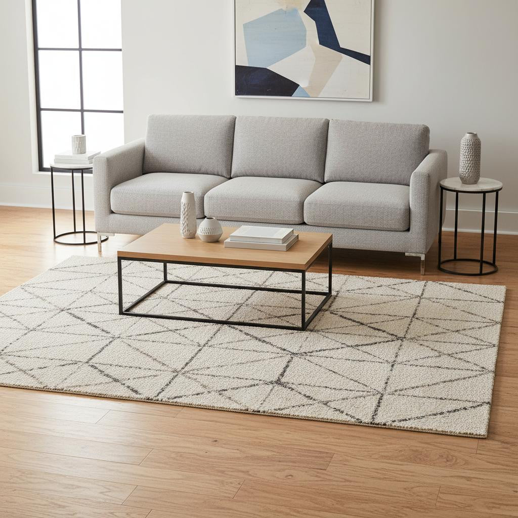 5 X 8 Cream And Gray Tribal Area Rug