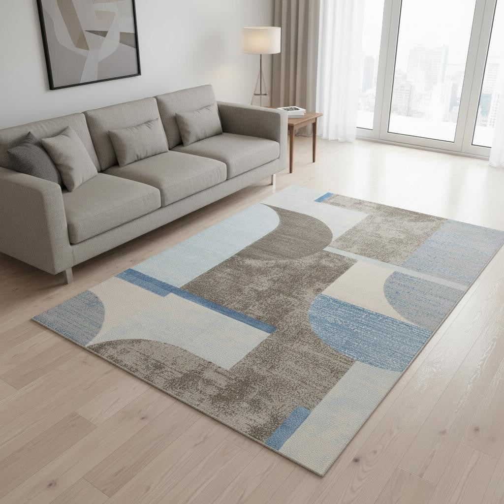 5 X 8 Blue Gray And Brown Geometric Area Rug