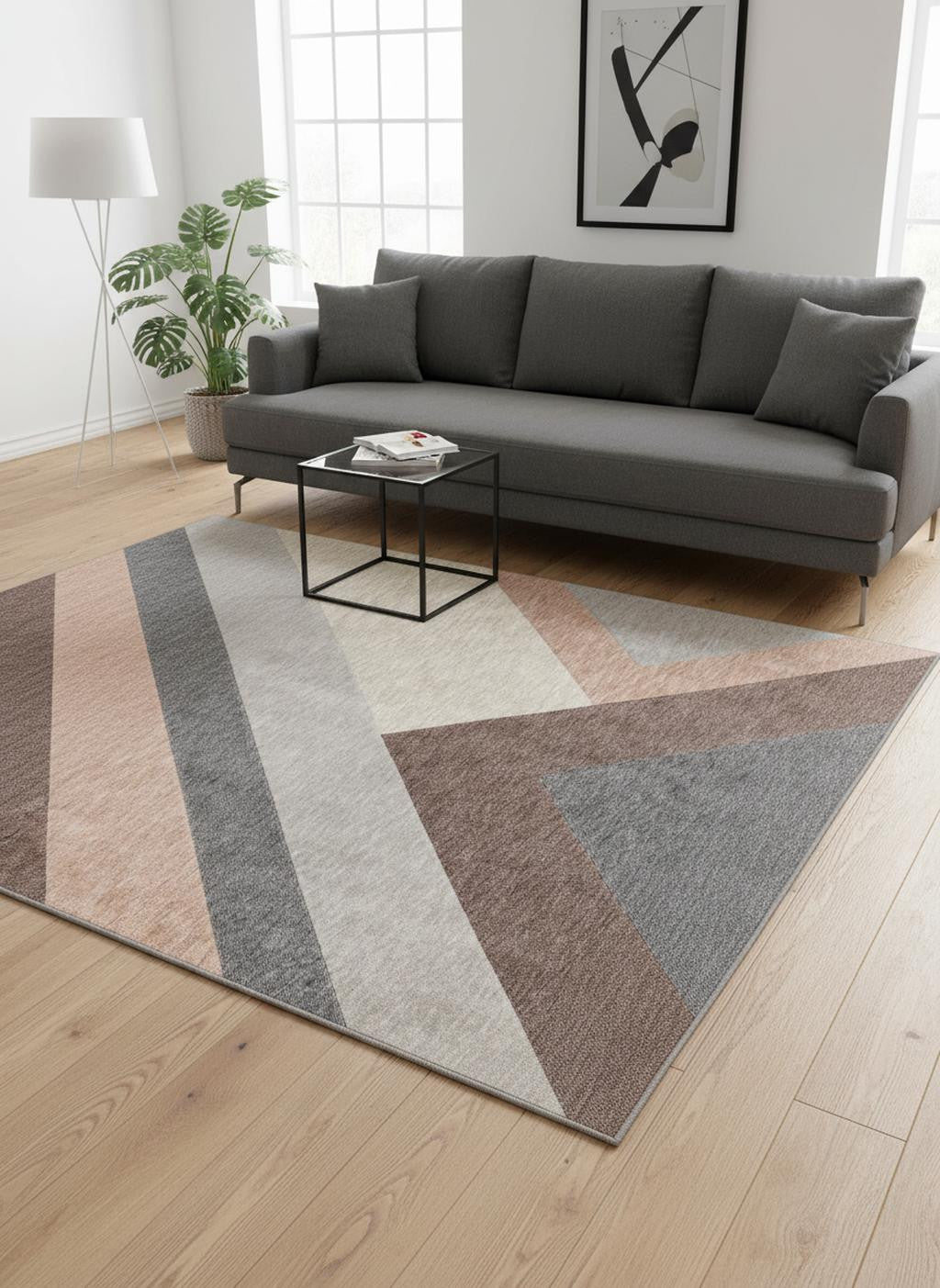 5 X 8 Gray Brown And Beige Geometric Area Rug
