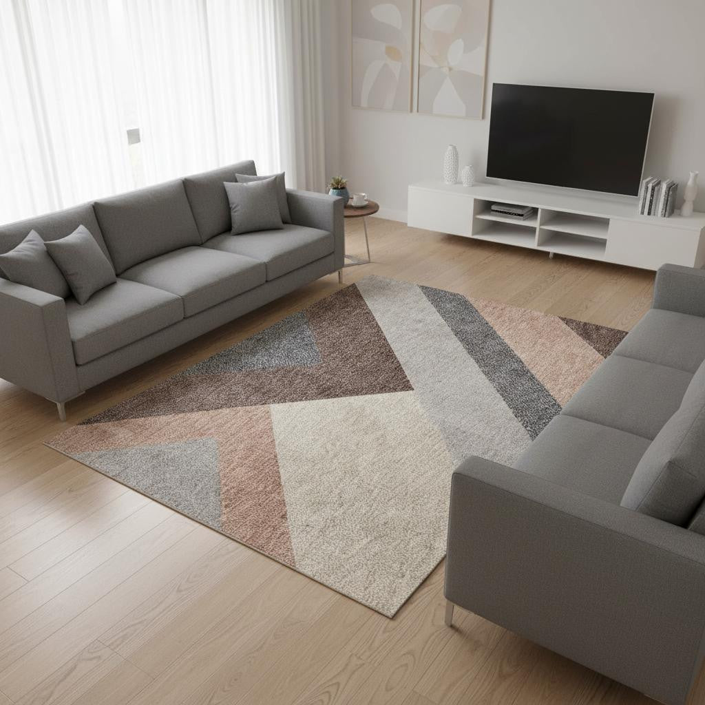 8 X 11 Gray Brown And Beige Geometric Area Rug
