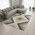 8 X 11 Gray Beige And Black Geometric Area Rug