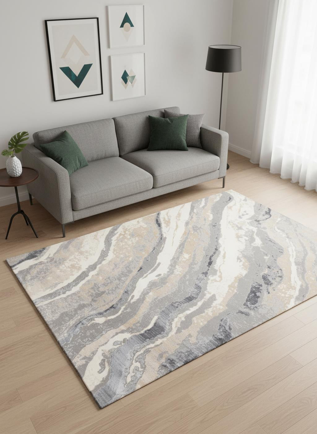 5 X 8 Taupe Gray And Ivory Abstract Area Rug