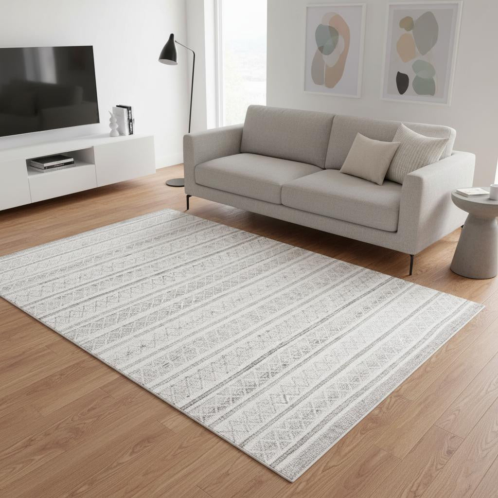 5 X 8 Cream Gray And Brown Geometric Hand Woven Area Rug