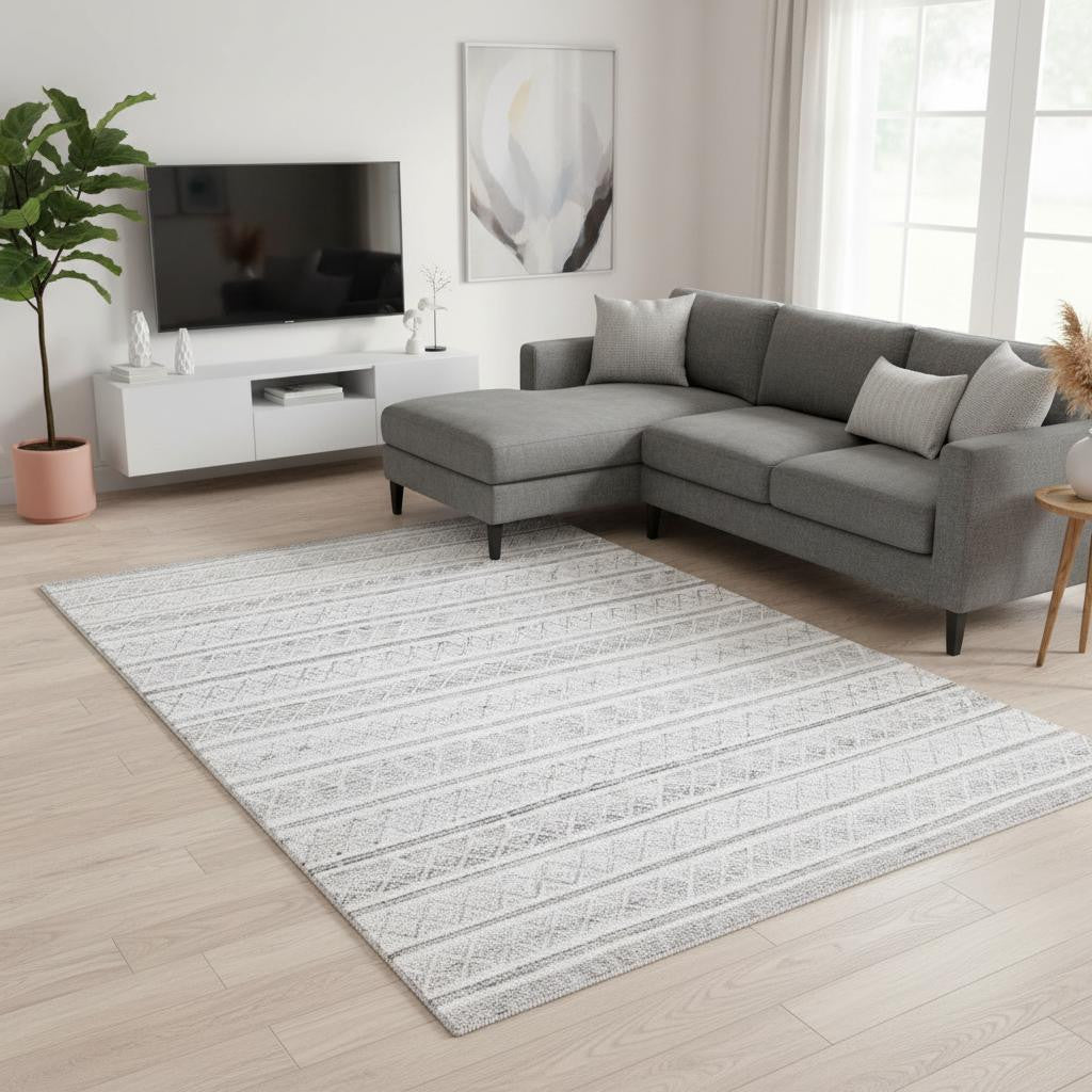 8 X 11 Cream Gray And Brown Geometric Hand Woven Area Rug