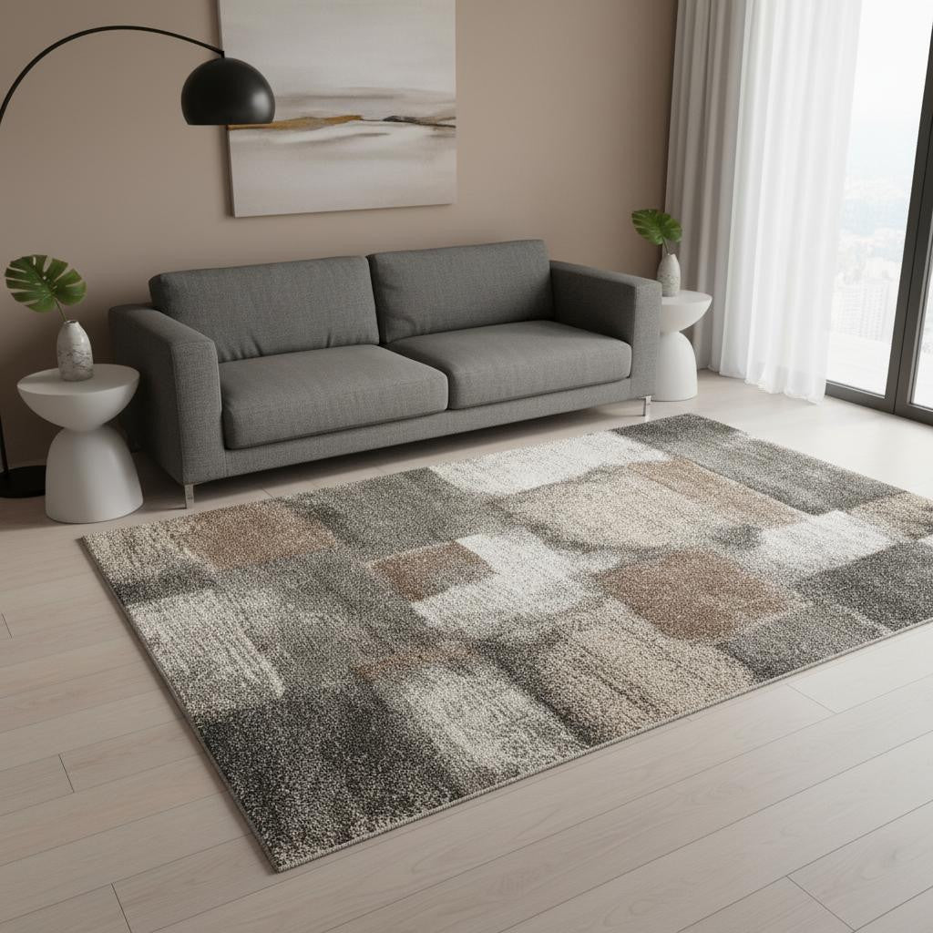 5 X 8 Gray Brown And Ivory Abstract Area Rug
