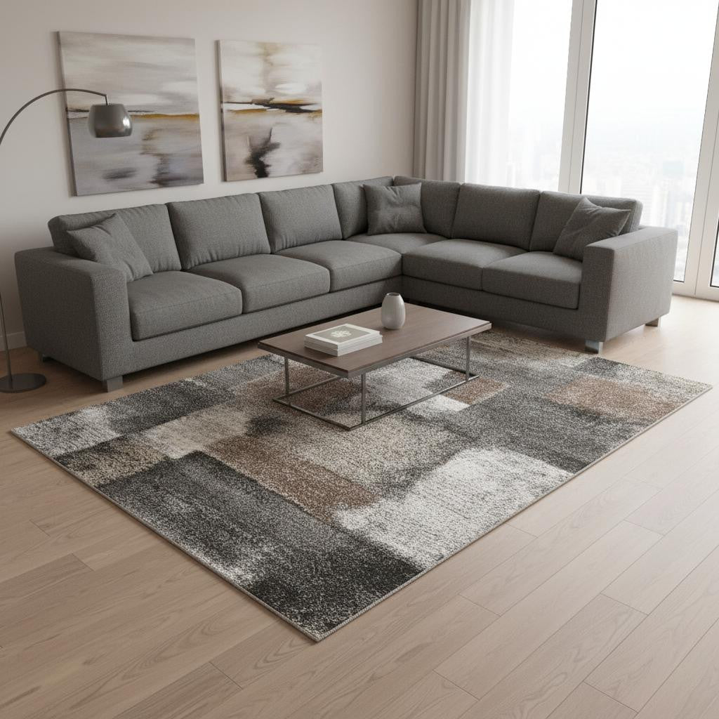 8 X 11 Gray Brown And Ivory Abstract Area Rug