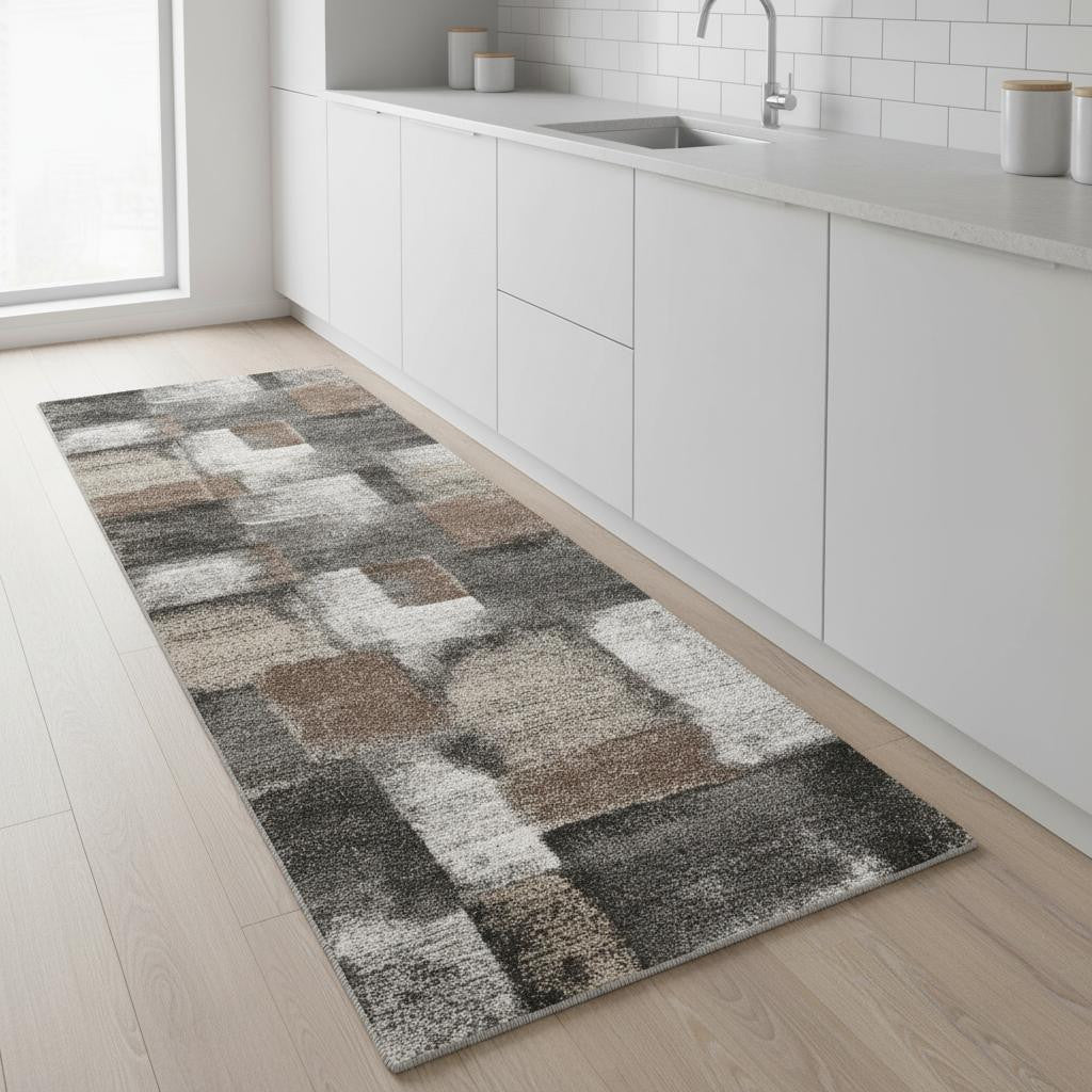 8 Gray Brown And Ivory Abstract Runner Rug
