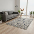 5 X 8 Beige Gray And Black Medallion Area Rug