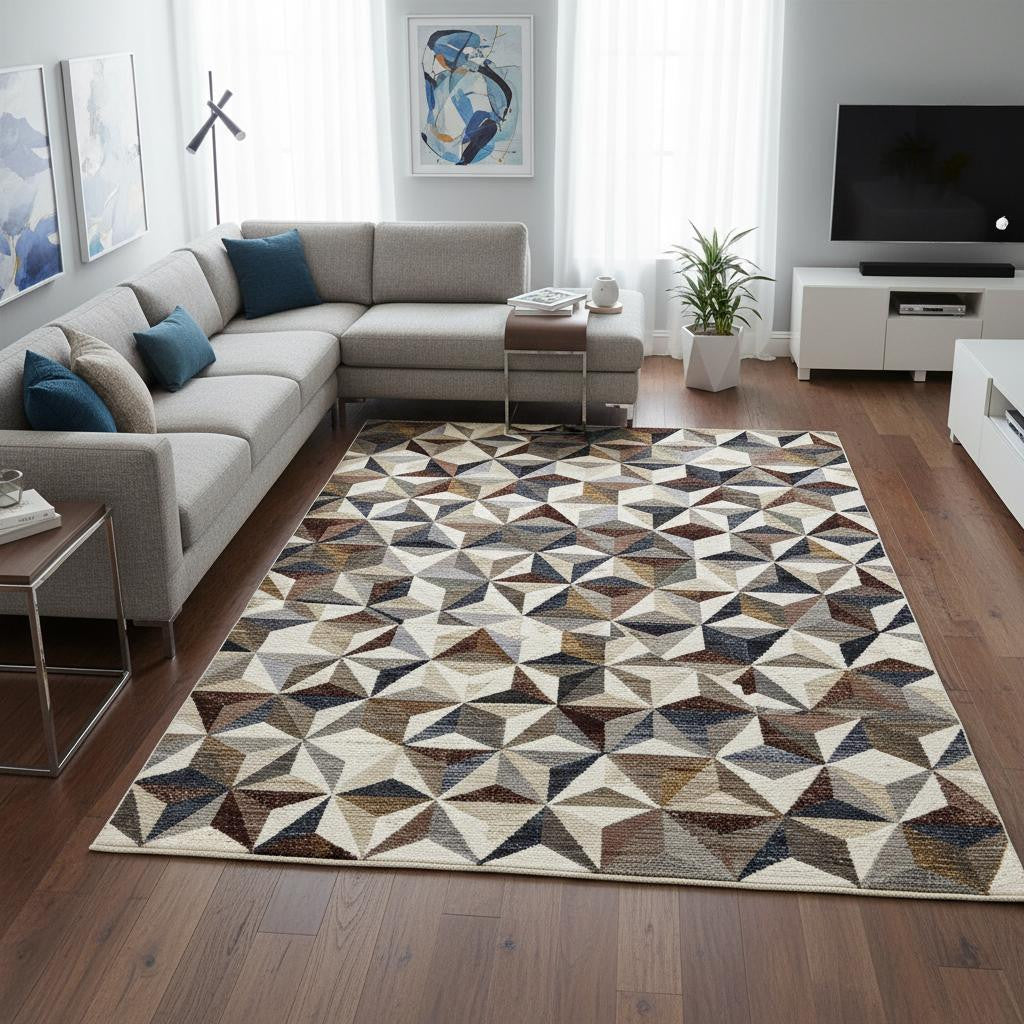 8 X 10 Cream Gray And Brown Geometric Area Rug