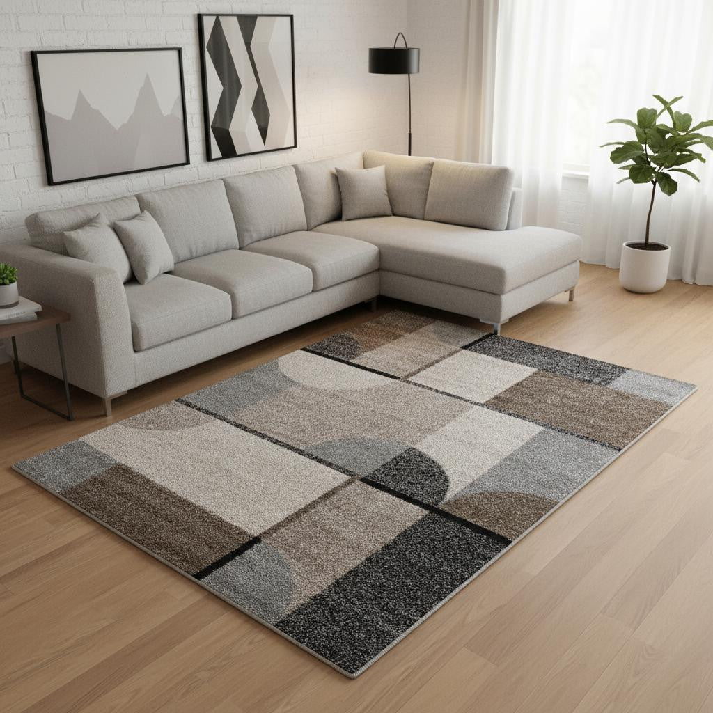 8 X 11 Cream Gray And Brown Geometric Area Rug