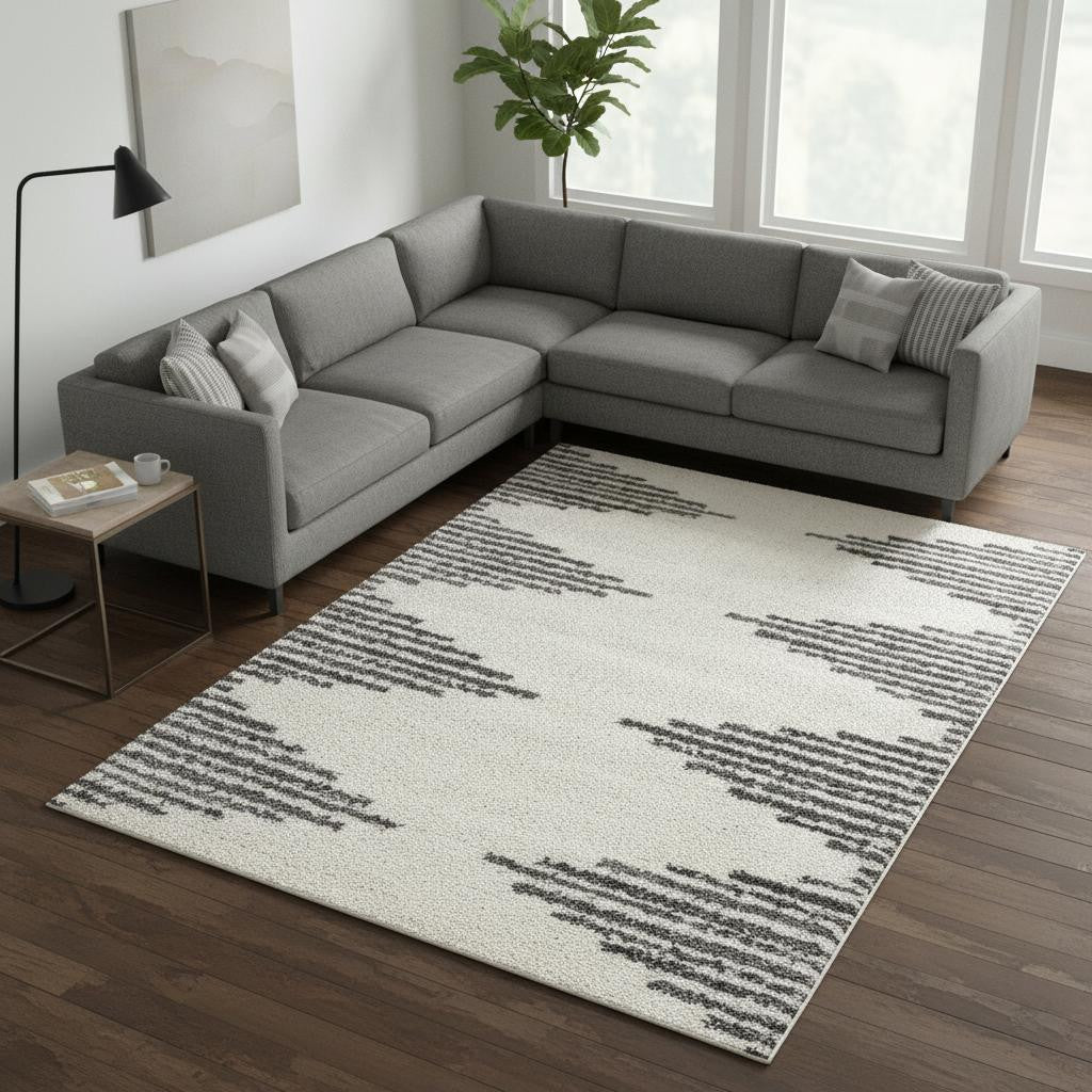 8 X 11 Cream And Gray Geometric Area Rug