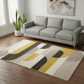 5 X 8 Cream Yellow And Brown Geometric Area Rug
