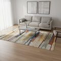 5 X 8 Gray Blue And Yellow Abstract Area Rug