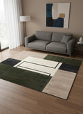 5 X 8 Green Black And Ivory Geometric Area Rug