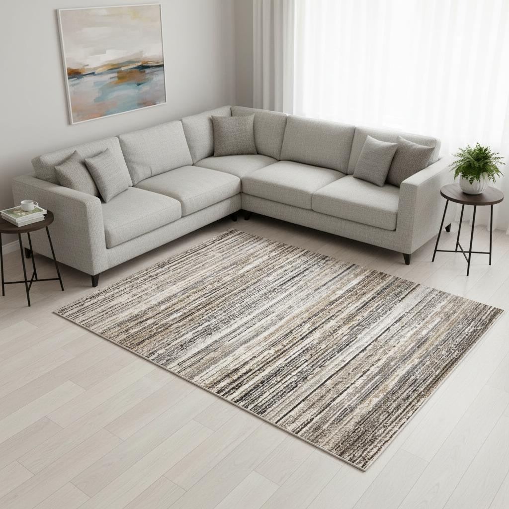 8 X 11 Gray Black And Beige Striped Area Rug