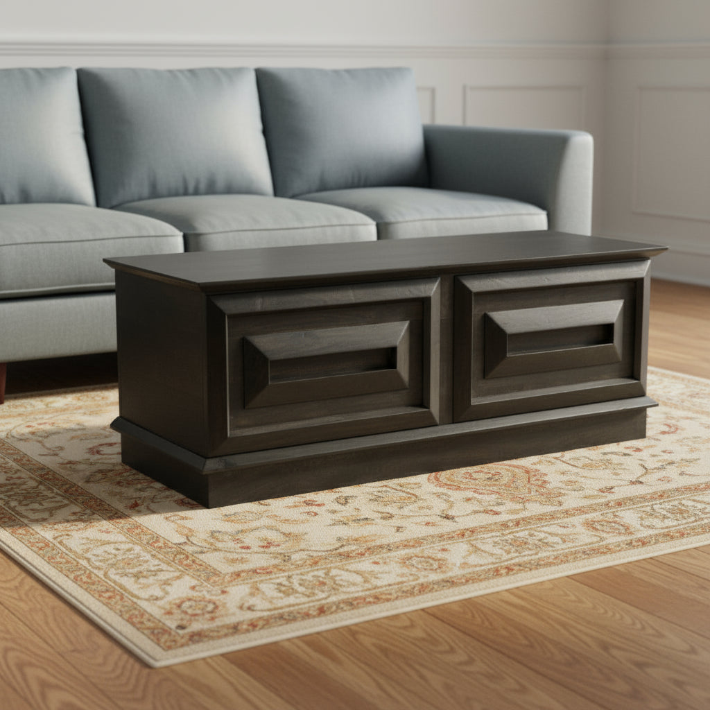 52 Dark Brown Solid Wood Storage Ottoman