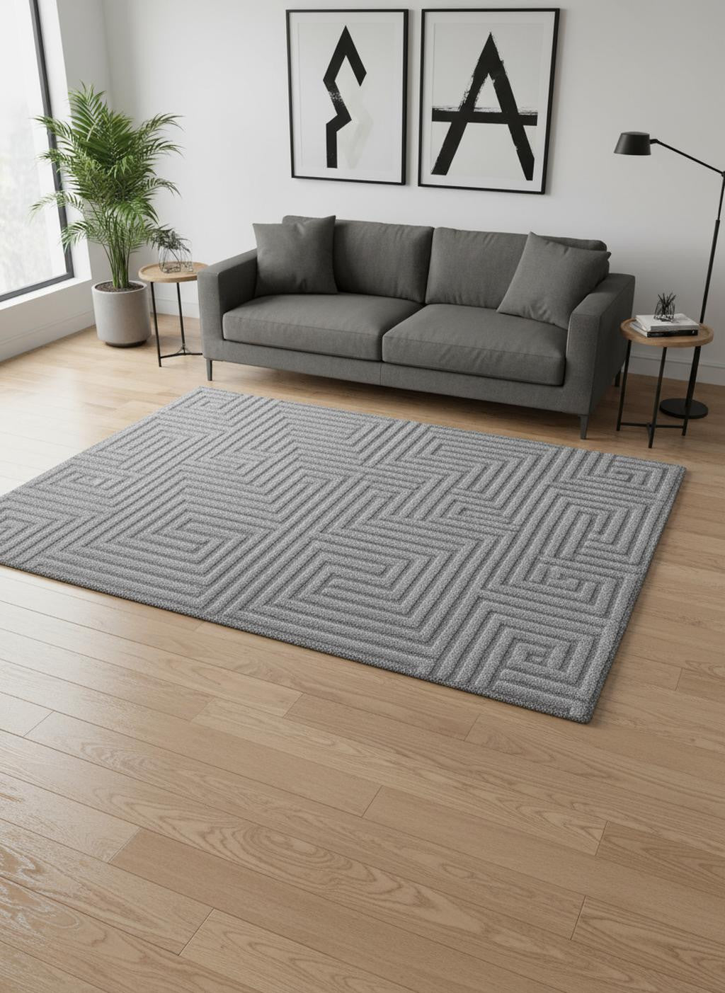5 X 8 Gray And Dark Gray Geometric Area Rug