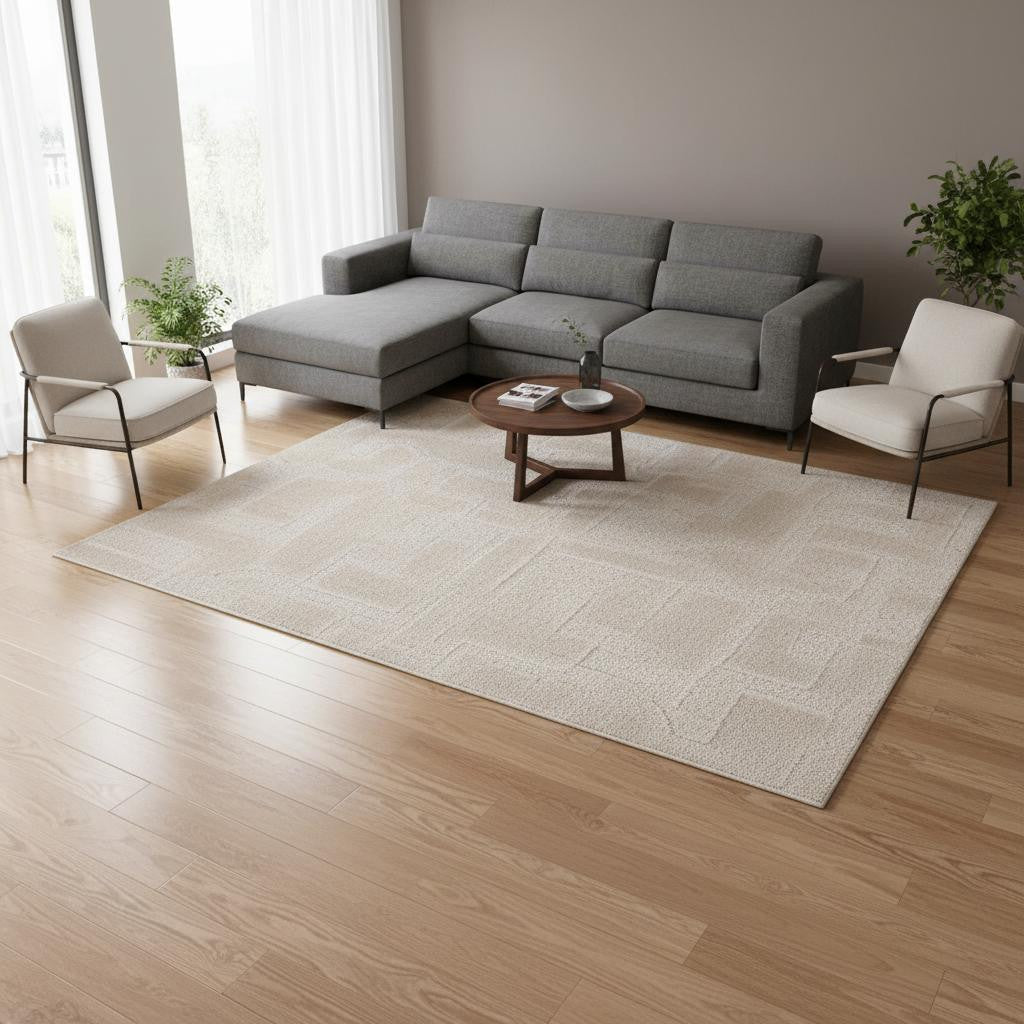 8 X 11 Cream And Ivory Geometric Area Rug