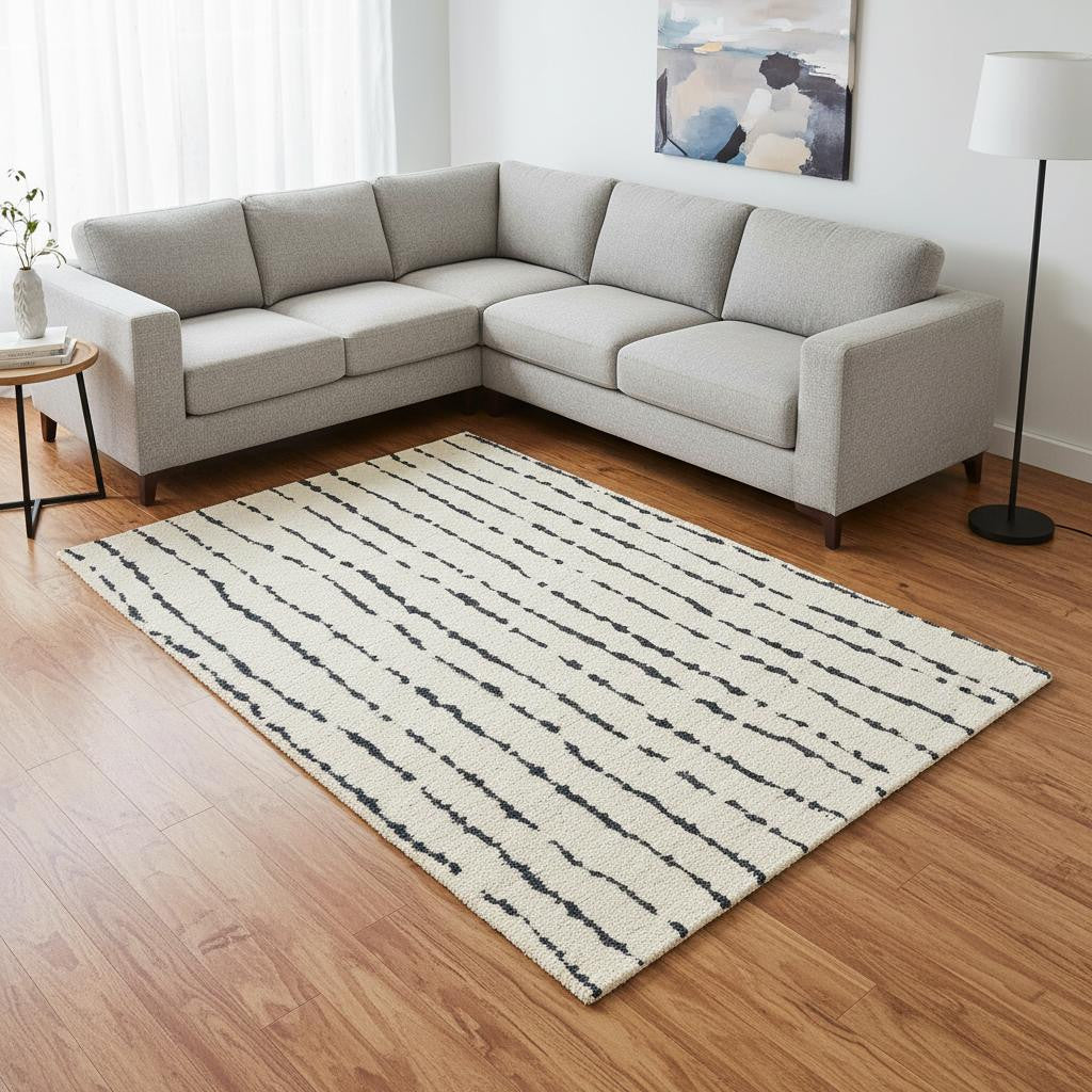 8 X 11 Cream And Black Striped Area Rug