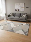 5 X 8 Gray Cream And Tan Geometric Area Rug