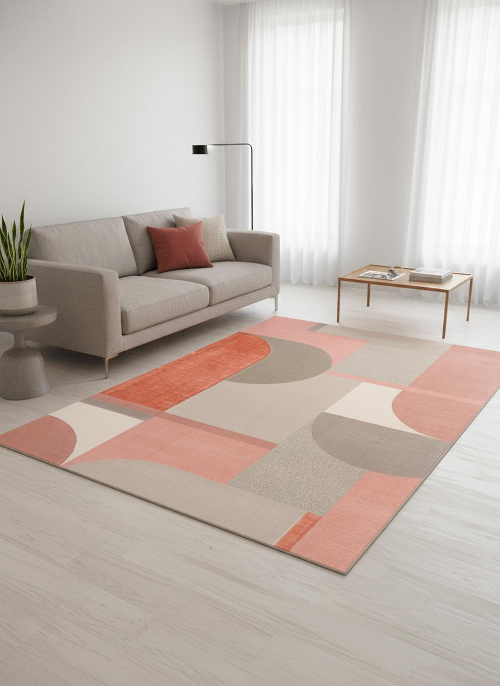 5 X 8 Pink And Gray Geometric Area Rug