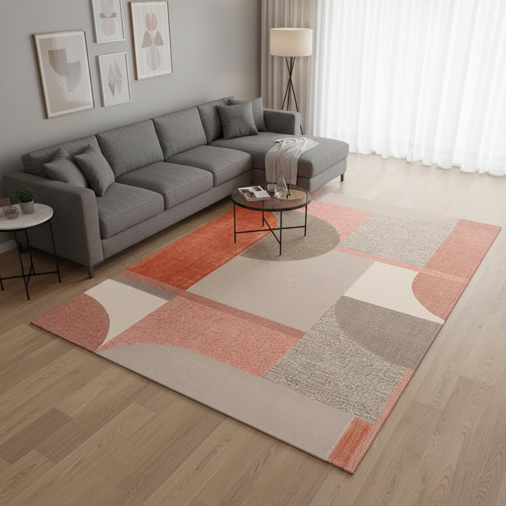 8 X 11 Pink And Gray Geometric Area Rug