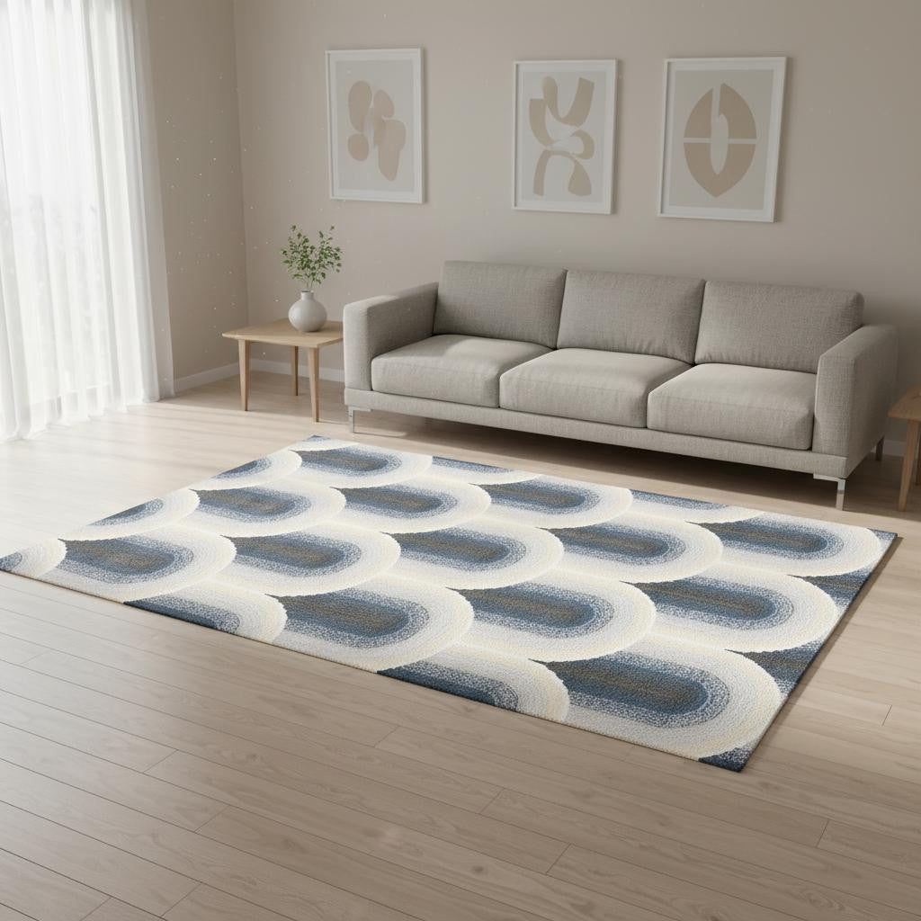 5 X 8 Cream And Blue Geometric Area Rug