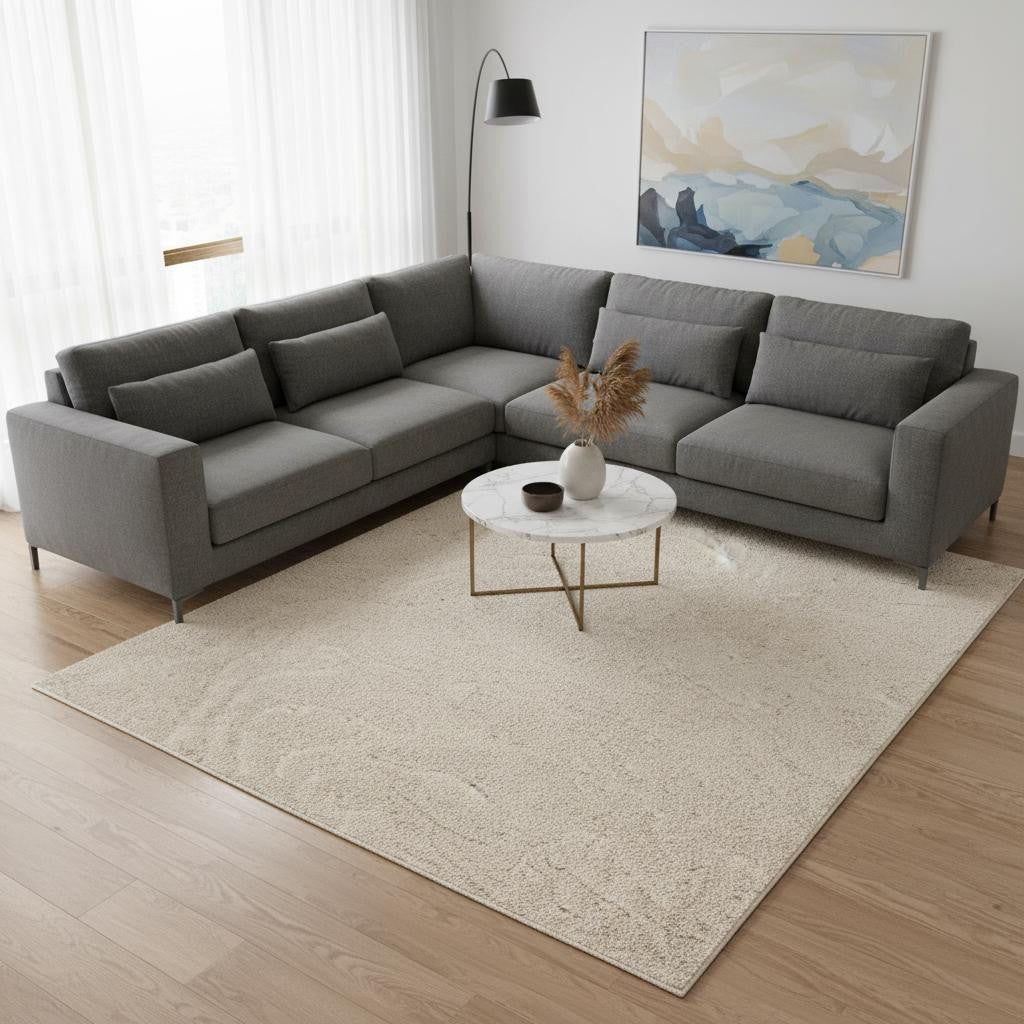 8 X 11 Cream And Beige Abstract Area Rug