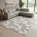 8 X 11 Taupe And Cream Botanical Leaves Area Rug