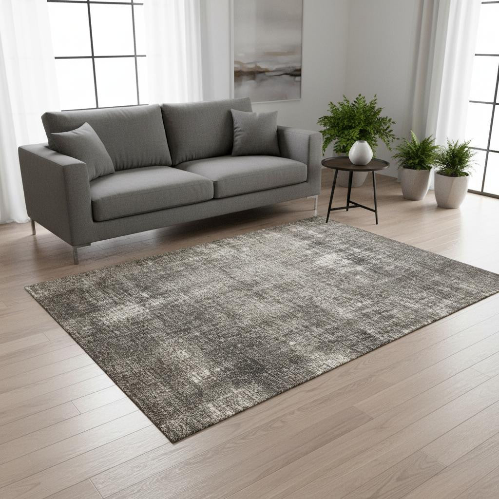 5 X 8 Gray And Off White Abstract Area Rug